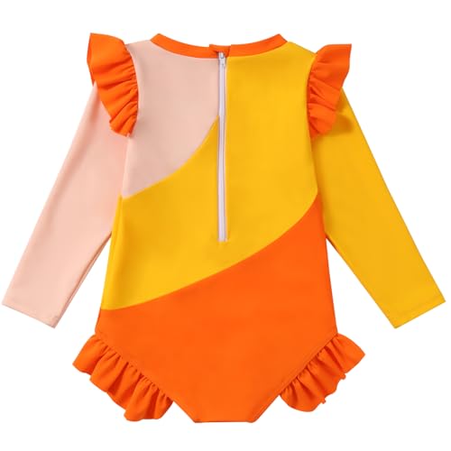 WISREMT Toddler Girl Swimsuit Long Sleeve Rash Guard One Piece Bathing Suit Color Block Zipper Sun Protection Kids Swimwear2