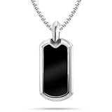 RTZN® Black Onyx Necklace for Men – Premium Dog Tag Black Onyx Mens Pendant Necklaces with Stainless Steel Box Chain 22' Inch + 2' Extension