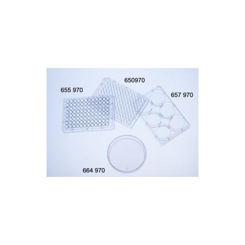 781976, CELLSTAR 384 Well Polystyrene Cell-Repellent Plate with Lid, Sterile, Flat Bottom, Black/Clear, Pack of 32