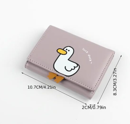 Wallet Women, Cute Duck Cartoon Trifold Wallet, Synthetic Leather Coin Purse with Secure Snap Closure, Compact Credit Card Holder for Women, Funny Design, Cute Wallet (Green)3
