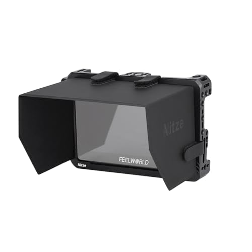 Image of Nitze Camera Monitor Cage Rig w Sunhood n HDMI Cable Clamp Compatible with Feelworld F6 PLUSX / F6 Plus / F5 PRO / F5 Prox Field Screen
