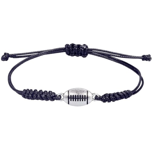 Football Rugby Bracelets Silver Plated Handmade Charm Basketball Baseball Volleyball Sport Balls Team Players Adjustable Braided Rope Bracelets for Women Men Sports Fans Fashion Jewelry Gifts (Rugby bracelet)