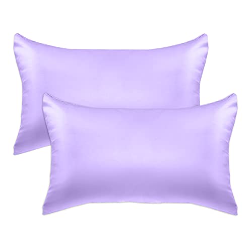 Elegant Comfort 2-Pack Cooling Viscose Satin Pillowcase Set with Hidden Zipper Closure, Silky Smooth for Best Hair and Skin Care-Beautiful Gift Box-2-Piece Satin Pillowcase Set, Standard/Queen, Lilac