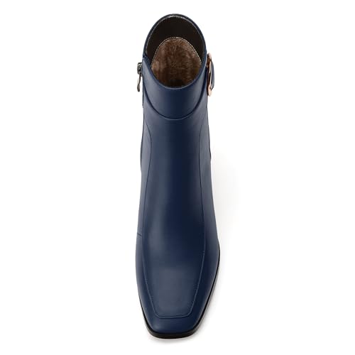 Women's Boots, Square Toe Short Boots with Side Zipper, Buckle Fashion Mid Chunky Heel Ankle boots for Women3