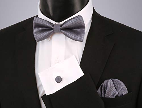 Alizeal Mens Solid Mini Squares Formal Banded Pre-Tied Bow Ties Set-Dark Gray #TOP1