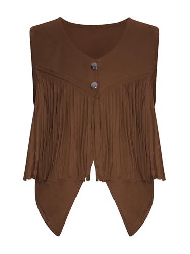 Sxiwei Kids Halloween Dress Up Sleeveless Faux Suede Fringe Vest Tassels Cowgirl Outfits Solid Cowboy Vest3