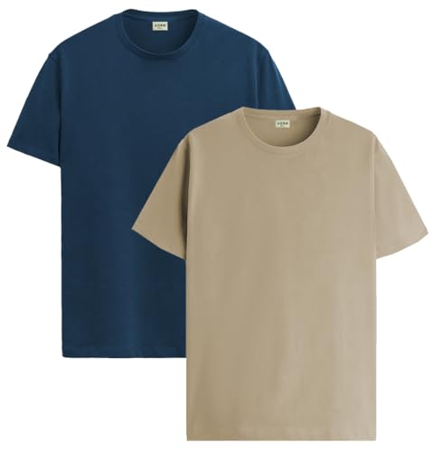 Image of ADRO Men's Cotton Regular Fit Combo Plain Solid T-Shirt Pack of 2