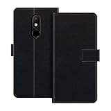 ESACMOT Leder-Wallet-Hülle Kompatibel mit Wiko Wim Lite Klapphülle mit Kartenfach & Ständer, Magnetverschluss, Stoßfeste Folio-Hülle im bunten Stil (Schwarz)