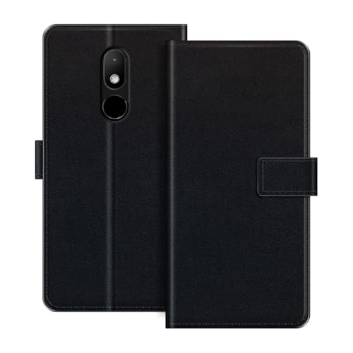 ESACMOT Leder-Wallet-Hülle Kompatibel mit Wiko Wim Lite Klapphülle mit Kartenfach & Ständer, Magnetverschluss, Stoßfeste Folio-Hülle im bunten Stil (Schwarz)