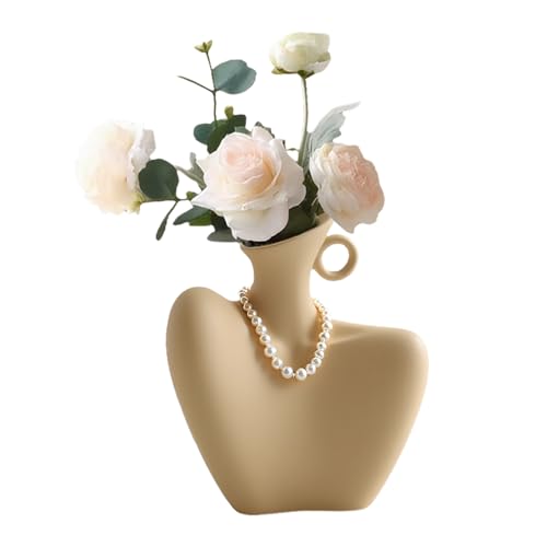 Vase en Forme de Corps de Femme, Vase Decoratif Corps en Céramique pour Arrangement Fleurs Décoration de Bureau Salon Créatif Boho Moderne 21x18.5cm (Beige Mat)