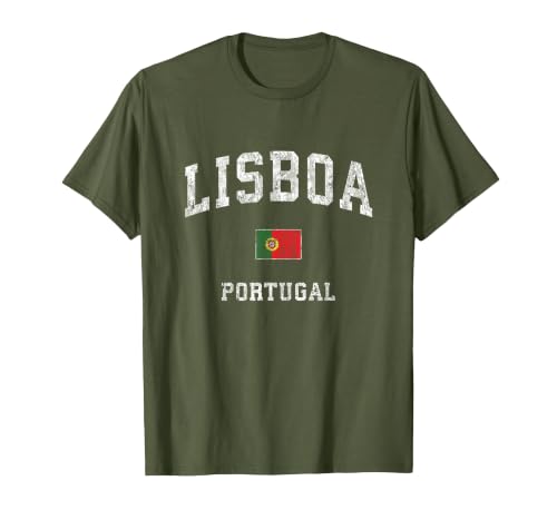 Lisbon Portugal Vintage Athletic Sports Design T-Shirt, Men, Olive Green, XX-Large