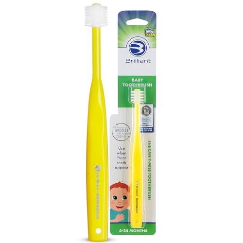 Brilliant Oral Care Baby Toothbrush with Soft Bristles and Round Head, for a Toddler Approved, Easy to Use All-Around Clean Mouth, Ages 0-2 Years, Yellow, 1 Pack