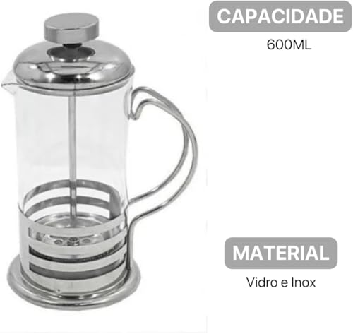 Cafeteira Prensa Francesa de Vidro e Aço Inoxidável 800ml - Preparação Ideal de Café e Chá, Design E