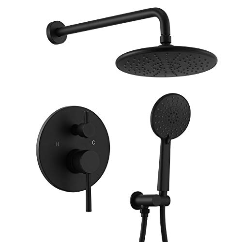 70% Off Everything Mulandy Matte Black Shower Head With Handheld shower(3-setings) Trim Kit Matte Black Shower System With Valve High Pressure Black Rainfall Shower Faucets Sets Complete(Valve Included),10 Inch
