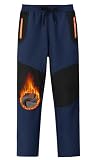 MoFiz Kids Winter Hiking Pants Kids Fleece Lined Hiking Pants Boys Waterproof Insulated Pants Navy Blue 10-12