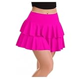 ANZEE Womens RARA Printed & Plain Mini Skirt Girls Frill Tiered Fashion Skater Skirt for Party Club Summer Beach Casual Holiday & Resort Wear (UK, Alpha, M, L, Regular, Regular, Hot Pink)