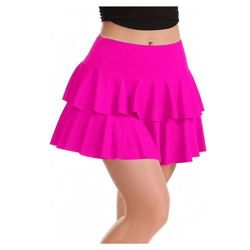 ANZEE Womens RARA Printed & Plain Mini Skirt Girls Frill Tiered Fashion Skater Skirt for Party Club Summer Beach Casual Holiday & Resort Wear (UK, Alpha, S, M, Regular, Regular, Hot Pink)