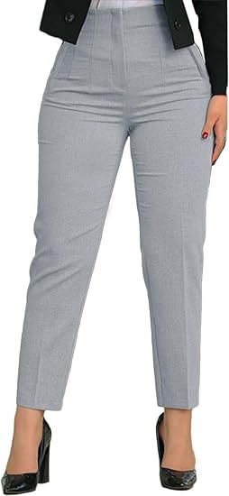 Womens High Waisted Pants 2025 Trendy Pleated Straight Leg Dress Pant Business Work Casual Trousers with Pockets Size Medium Light Grey