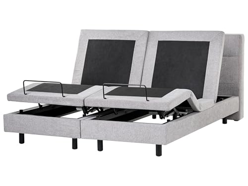 Beliani Cama articulada eléctrica Moderna Mando a Distancia Ajustable tapicería de Tela Gris Claro 180 x 200 cm Viceroy