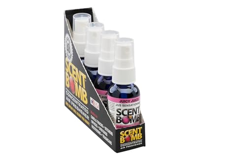 Image of Scent Bomb Air Freshener Spray, Long-Lasting Odor Eliminator - Effective Deodorizer for Home & Car, Fresh Room Spray for Kitchen, Bathroom & Smell Neutralizer - 1 oz Pack of 4, Juicy Juice Scent