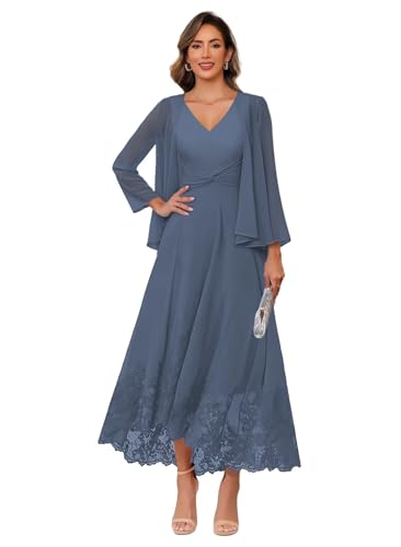 Women's Long Lace Mother of The Bride Dresses Short Sleeve Formal Dresses for Women Wedding Guest DE156