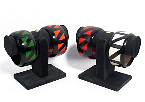 Pious Zigga Zigga - Handmade Z-Design Joinery Art Resin Bangle In Jet Black & Blanc De Blanc White Satin Smooth Polished Comes Packed In Pure Cotton Designer Gift Bag For Girls & Women #TOP6