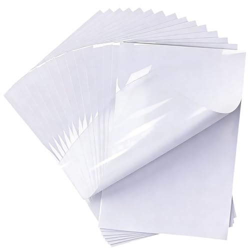 20 Hojas Adhesivas de Vinilo Prémium, A4 de Vinilo Imprimible Transparente, Secado Rápido, para Impresoras Láser y Inyección de Tinta, Hojas Papel Adhesivo A4 para Imprimir
