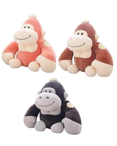 Image of A Little Swag Cute Set of 3 Gorilla Stuffed Toys - 25 cm Animal Figure Plush Teddy Bear for Boys, Girls, Kids, Birthday Gift, Car Hanging, Home Decor