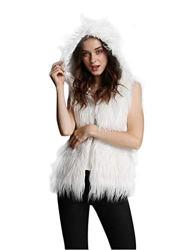 Simsly Autumn Fur Vest Sleeveless Lightweight Faux Fur Vests Winter Warmer Jacket Coat for Women and Girls(White) (Large)