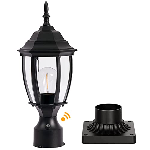 Dusk To Dawn Outdoor Post Lights Hardwired 120V, Aluminum Outside Post Lantern With Pier Mount, Exterior Lamp Pole Lantern Head With Clear Glass, Matte Black Post Light For Patio,Garden,Walkway #TOP4