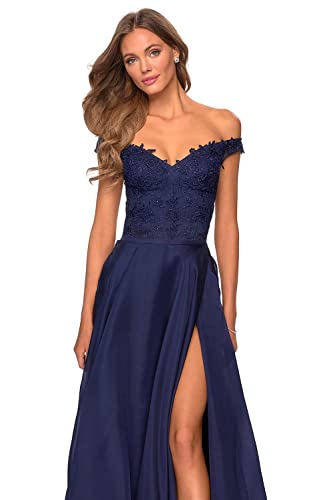 Lace Appliques Bridesmaid Dresses Off Shoulder Prom Dress V Neck Chiffon Formal Evening Dress with Split2