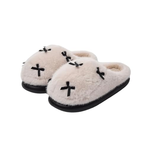 SLOKFV5 Zapatillas Pantuflas de felpa con lazo for mujer, cómodas, de espuma viscoelástica, for interiores, suaves y cálidas, for invierno Casa(Weiß,38 EU)