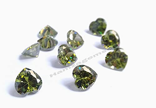 Oxyde de zirconium vert olive en forme de cœur pierre en vrac 5 mm - 3