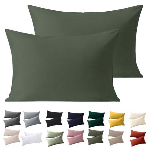 Soifox Kissenbezüge, Olivgrün, Kissenbezüge mit Hotelverschluss, 100 % gebürstete Mikrofaser, knitter- und schmutzabweisend, Standardgröße 50 x 75 cm, 2 Stück
