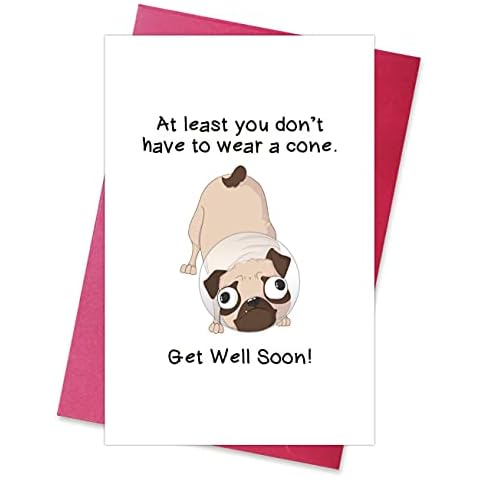 Norssiby Funny Get Well Soon Card, At Least You Don’t Have To Wear A Cone, Pug Cone Card, Wellbeing, Recovery Cover