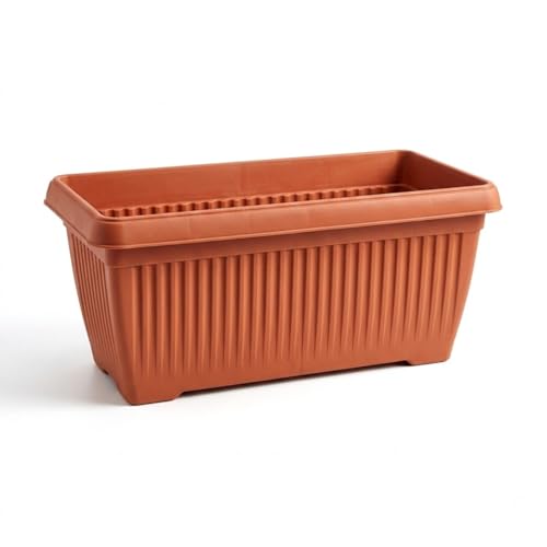 Image of Bello Rectangle 30cm Terracotta Plastic Planter | Rectangular Flower Pot for Home & Garden (Pack of 3)
