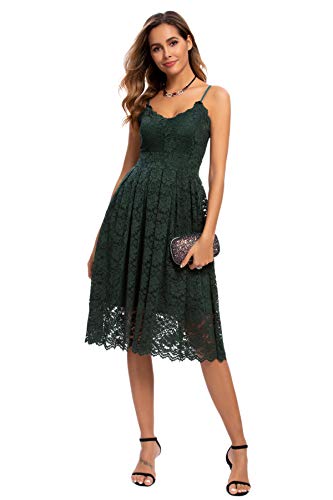 Atnlewhi Robe à spaghetti réglable pour femme - Col en V - Sans manches - Pour soirée formelle ou mariage, vert foncé, XL Cover