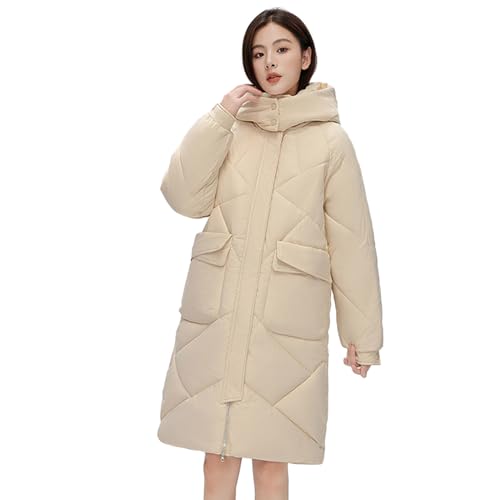 Watreketal Abrigo de invierno cálido acolchado para mujer, ropa de abrigo de moda desmontable con capucha de manga larga con cremallera, abrigo de longitud media, abrigo coreano de ajuste holgado
