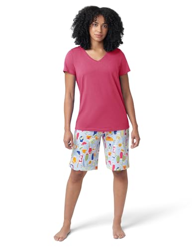 Image of HUE Women's Summer Vacation Pajama Separates, Soft, Whimsical Print Pjs with Tropical Beach Themes, Flip Flops, Cocktails