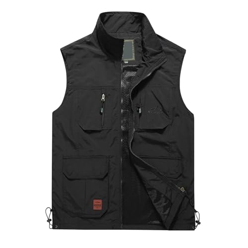 YOSUWOAI Chaleco para hombre, para el tiempo libre, para pescar, sin mangas, para trabajo, informal, con muchos bolsillos, para caza, fotografía, para exteriores, para deportes, O negro., L