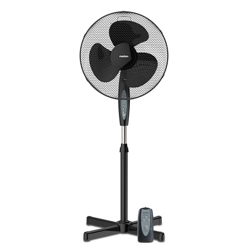 MEDION Standventilator mit Fernbedienung, drei Geschwindigkeitsstufen, 45 Watt Leistung, 36 cm, Schwenkfunktion, Oszillation, verstellbare Höhe, MD18795, schwarz 1