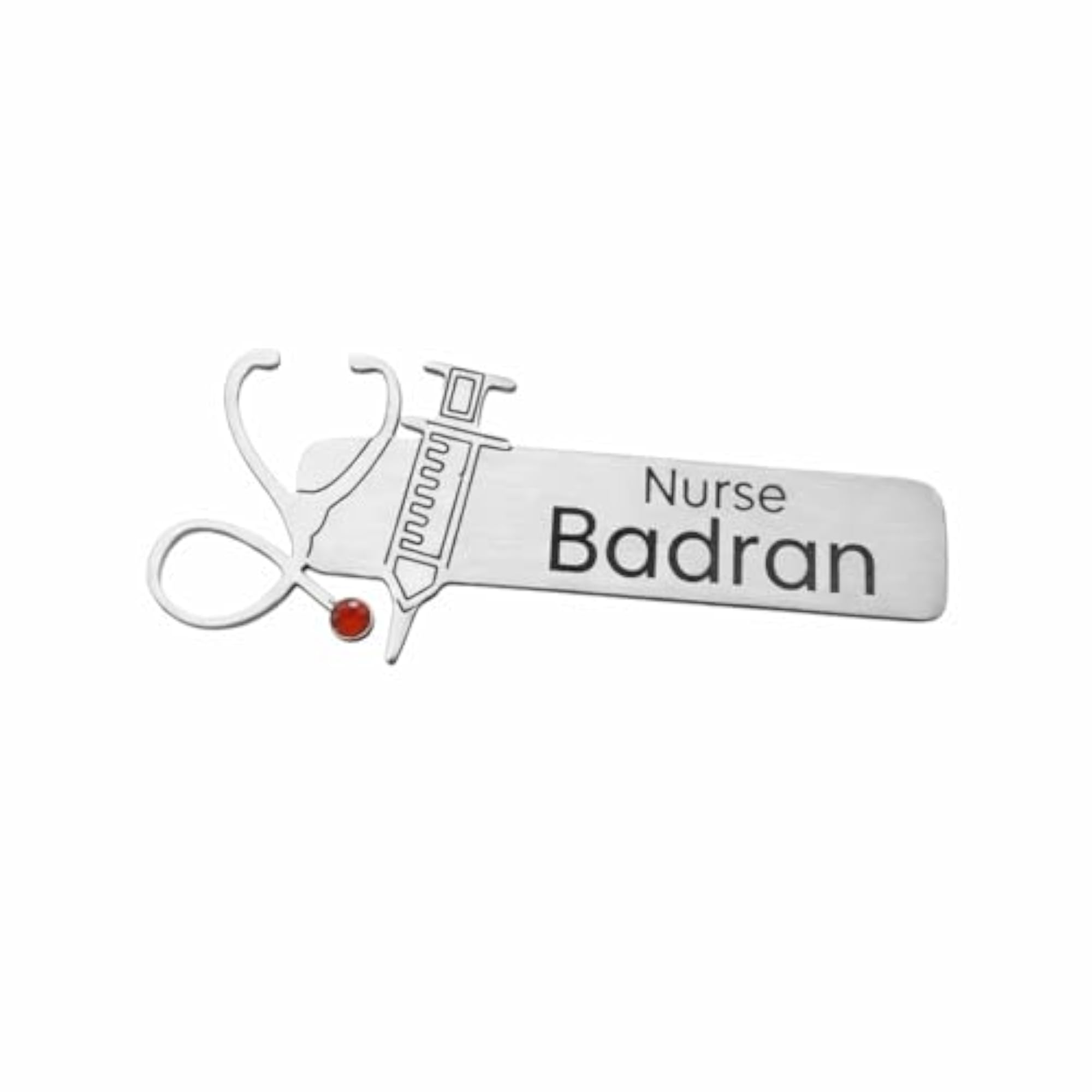 Personalised Nurse Name Brooch Pin with Stethoscope Design