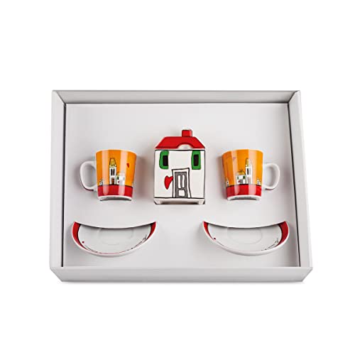 Egan Set 2 Tazze caffè - Zuccheriera Le Casette Rossa