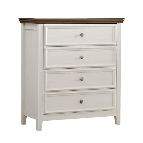 BOSHIRO Antique White Dresser for Bedroom 4 Drawers Dresser,4 Chest of Drawers Storage Cabinet for Living Room,Filing Cabinet for Home Office