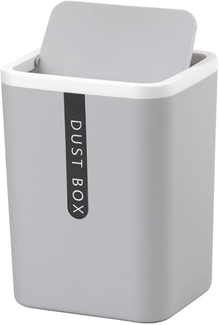 IKAAR Mini Trash Can with Lid, Desktop Bin, Plastic Small Dustbin, Mini Desktop Waste Bin, Makeup Table Trash Can, Portable Table Dustbin for Home Living Room Kitchen Bedroom Bathroom Office Grey