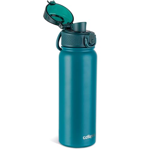 Image of GOPPUS Insulated water bottle 20 oz Stainless Steel Water Bottle BPA-Free Sports Water Bottles, Great for Travel,Silicone Spout Lid- Leak & Sweat Proof with Anti-Dust(blue green)