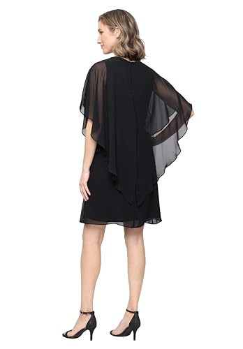 Image of S.L. Fashions Women's Capelet Cascade Sleeve Dress with Beaded Cutout Neckline, Special Occasion Dress