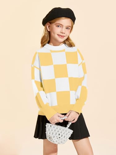 Image of Girls Sweaters Kids Fashion Plaid Mock Neck Pullover Sweater Tops 5-14 Years