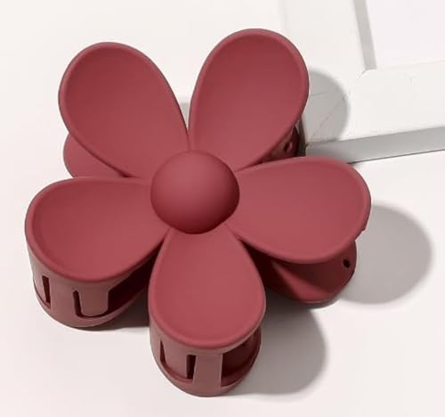 Candy Colored Flower Claw Hair Clips - Big Cute Thick Hair Clips with Sweet Floral Design (Wine Red)