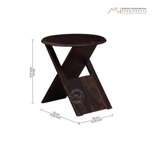 Image of NSH Luxury Sheesham Wood Cross Leg Coffee Side Table | Stool for Living Room, Bedroom or Dining Room | Multipurpose Side End Table | Walnut Finish, 1 Wooden Side End Stool